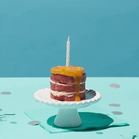 HickoryFarms giphyupload birthday sausage birthday cake GIF