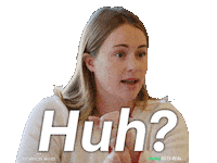 Sponsored sticker gif. Reality star Whitney Leavitt from the reality show “The Secret Lives of Mormon Wives” blinks rapidly and shakes her head in disbelief. Text in front of her reads, “Huh?”