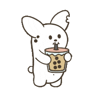 fatrabbitfarm happy tea bunny drinking Sticker