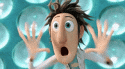 Movie gif. A shocked Flint Lockwood from Cloudy with a Chance of Meatballs puts his hands on his cheeks as his jaw drops--his expression resembles the "Home Alone" face.
