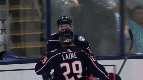 Ice Hockey Hug GIF by Columbus Blue Jackets