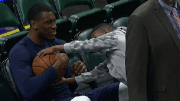 thaddeus young player-fan interaction GIF by NBA