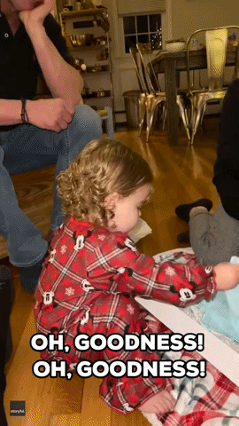 Toddler's Cute Reaction While Opening Presents