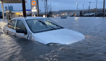 Water Rises Around Stranded Vehicles in Bellingham
