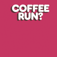 Sponsored gif. Three coffees from Dunkin’ Donuts pop up into view and confetti explodes behind them. Text reads, “Coffee run?”