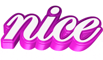 Text gif. 3D text with pink bordering that spins around. Text, “Nice.”