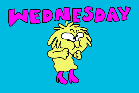 Digital art gif. A little green troll is chest bumping aggressively while holding its breath and the text on top reads, "Wednesday."
