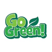 Sticker gif. Text, 'Go Green!' is written with three shades of green and a leaf appears next to it as it shakes back and forth.