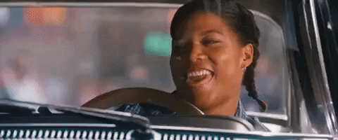 Movie gif. Queen Latifah as
Cleopatra in Set It Off. She's riding in a hydraulic car and she looks excited as the car bounces up and down.