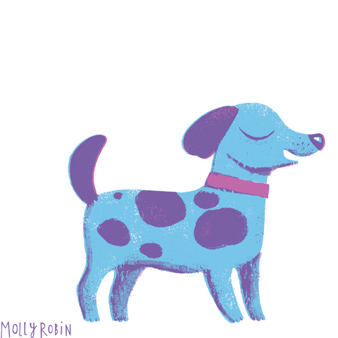 Illustrated gif. A blue and purple smiling dog farts, and the word "nope" appears in a puff of air.