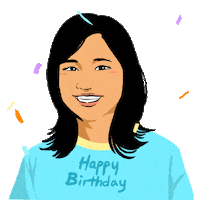 Sticker gif. Woman wearing blue hijab and pink sunglasses has yellow daises around her. She holds up a pink and yellow birthday cake with a candle on it and text on her sunglasses reads, 'Happy Birthday.'