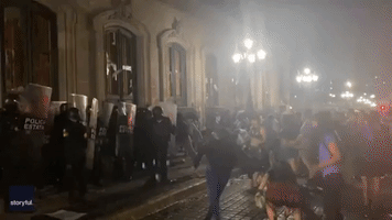 Women Clash With Riot Police in Monterrey, Mexico, During Protests Outside Government Palace