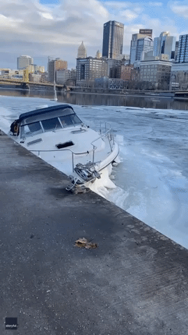 Boat Gets Stuck as Pittsburgh Rivers Freeze Over