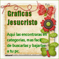 Text gif. Stamp decorated with shimmering red butterflies and a tall flower. Green text in Spanish on the stamp reads “Graficas Jesucristo. Aqui las encontraras en categorias, mas facil de buscarlas y bajarlas a tu pc.”