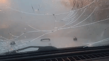 Hail Slams Car Windshield in Southwest Oklahoma
