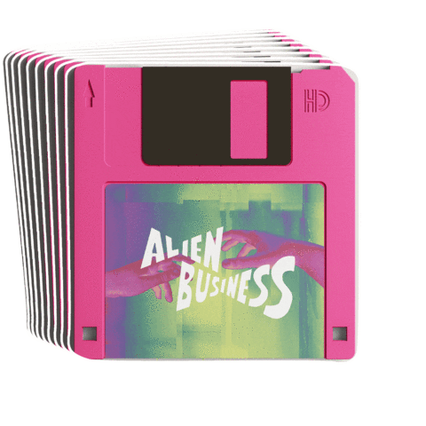 alienbusinessfilm pink film green alien Sticker