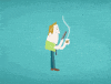 Illustrated gif. A man enjoys a cup of coffee and looks at his phone for a moment until office desks crowd in, papers fly everywhere, and people scurry past him.