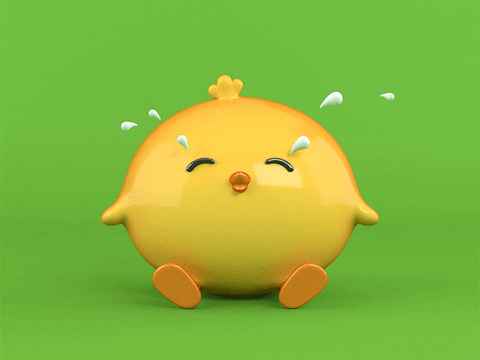 Cartoon gif. A CG chick sits and bounces as teardrops stream out from its closed eyes. 
