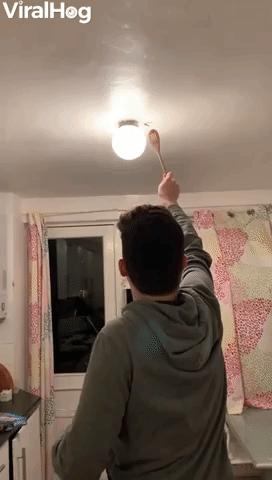 Guy Smashing Bug Breaks Kitchen Light Cover