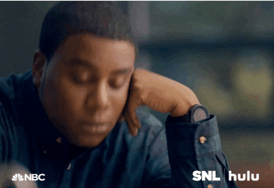 SNL gif. Kenan Thompson dozes off, his head sliding down from being propped by his fist, then startles awake.