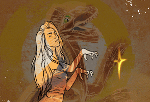 KsushaEks girl hello yellow dinosaur GIF