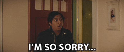 Movie gif. Tony Revolori as Nathan in "The Long Dumb Road" looks embarrassed and slowly walks out of a room while closing the door after himself. Text, "I'm so sorry..."