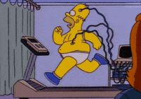 The Simpsons gif. Homer running on a treadmill, electrodes attached to his body.