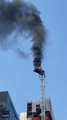 Up-Close Footage Captures Crane in Flames After Partial Collapse in Manhattan