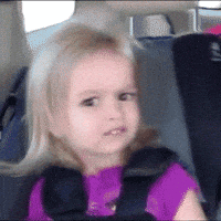 Video gif. A little blonde girl wearing a pink shirt is strapped into a car seat in the back seat of a car. She looks at us with a confused, somewhat disgusted expression. She clearly disapproves of something--disapproves a lot. 