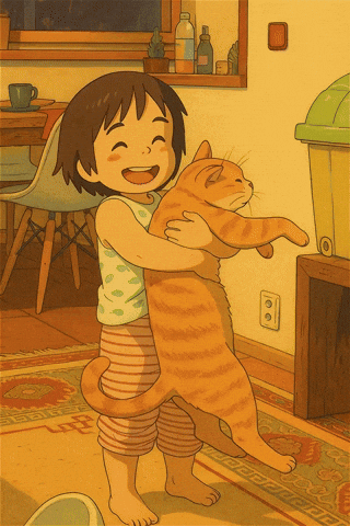 girl hugging a cat