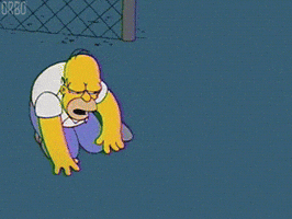 The Simpsons gif. Homer Simpson dazedly crawls in a circle on all fours while muttering to himself.