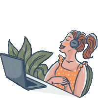 anandaskin girl plants laptop headphones Sticker