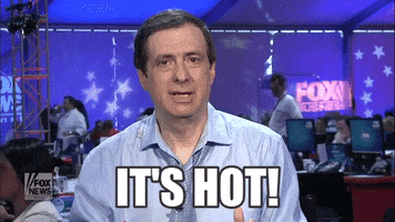 Political gif. Howard Kurtz at the 2016 Democratic National Convention shouts at us, “It’s hot!”