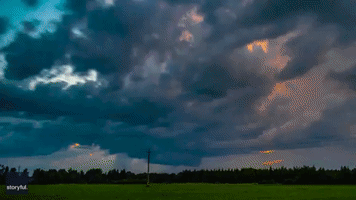 Thunderstorm Breaks Through Thick Clouds in Rapla County, Estonia