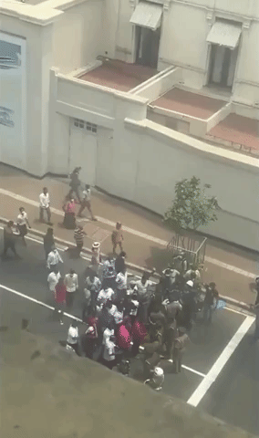 Water Cannon Used on Protesters In Sri Lanka