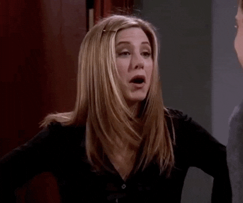 A GIF of Rachel from Friends mouthing phew with visible relief.