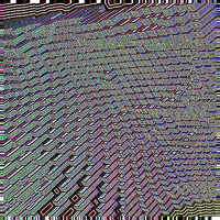 Digital art gif. Colorful undulating geometric shapes spin in a 3D psychedelic design.