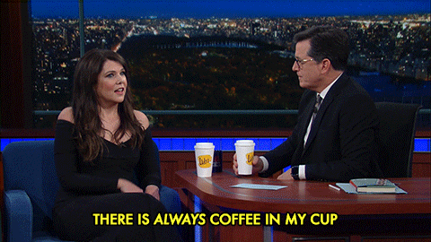 Lauren Graham Coffee GIF by The Late Show With Stephen Colbert