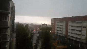 Lightning Illuminates Buildings as Storm Whips Through Catalonia