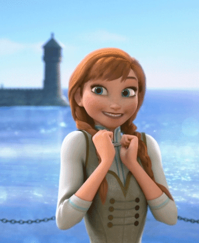 Disney gif. Ana from Frozen raises her arms and shivers in excitement as she gestures and exclaims, "Yes!"