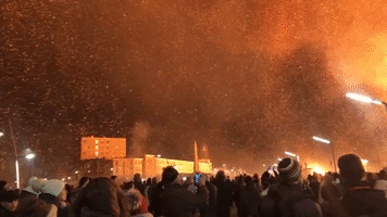 New Year's Bonfire Spits Sparks Across The Hague