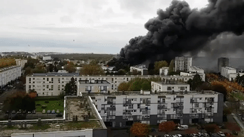 Factory Fire Sends Dark Smoke Billowing Over Le Havre