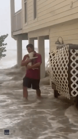Man Rescues Cat Amid Storm From Hurricane Ian