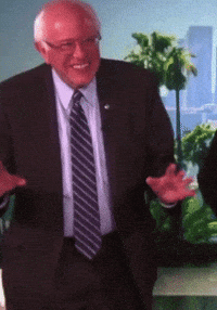 Celebrity gif. Bernie Sanders dances off-rhythm with awkward reticence, happily and earnestly participating.