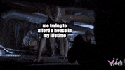 Movie gif. From Jurassic Park, Ariana Richards, as Lex labeled “me trying to afford a house in my lifetime,” attempts to crawl across a ceiling as a raptor labeled “inflation” emerges from below, knocking her into an air duct as she screams in terror.

