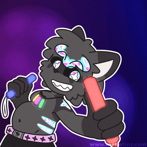 meowtinz cat rave furry glowsticks GIF