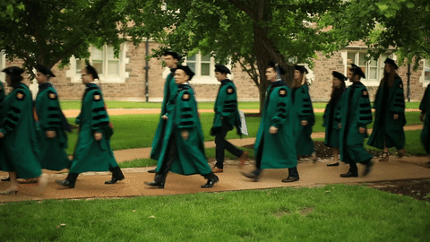 A large group of people is walking together.