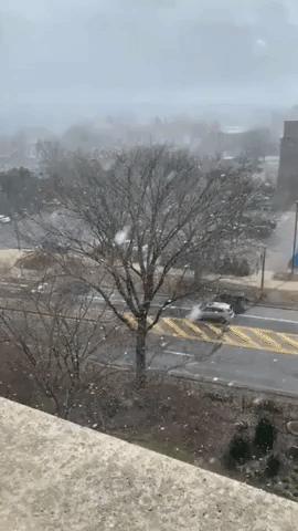 Late-Season Snow Falls Over Penn State University