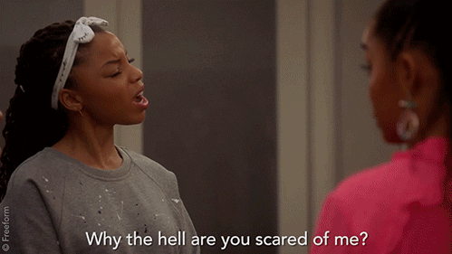 Scared Chloe X Halle GIF by grown-ish