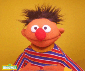Sesame Street gif. Ernie looks at us, smiling widely and giving a big thumbs up.